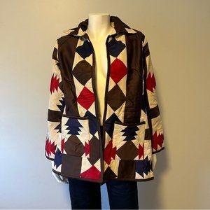 Hand Quilted Patchwork Bown, Burgundy Cream Padded Jacket Size One